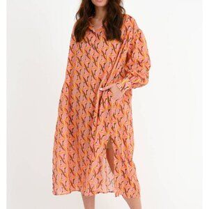 Devotion Twins Gourna Dress Pink and Brown Lightweight L-Sleeve Pocket Midi M